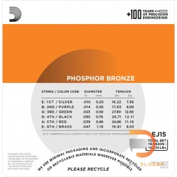 สายกีตาร์โปร่ง D’Addario EJ15-3D Phosphor Bronze Extra Light 010-047