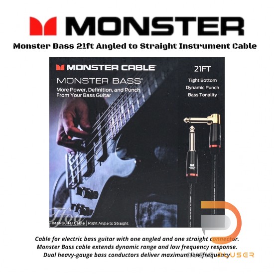 Monster Bass 21ft Angled to Straight Instrument Cable